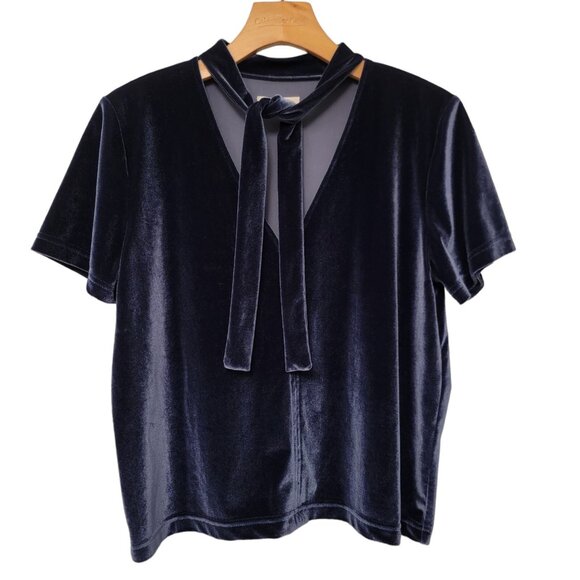 Madewell Tops - Madewell Top‎ Blouse Velvet Tie Neck Top Blue Womens Size Medium